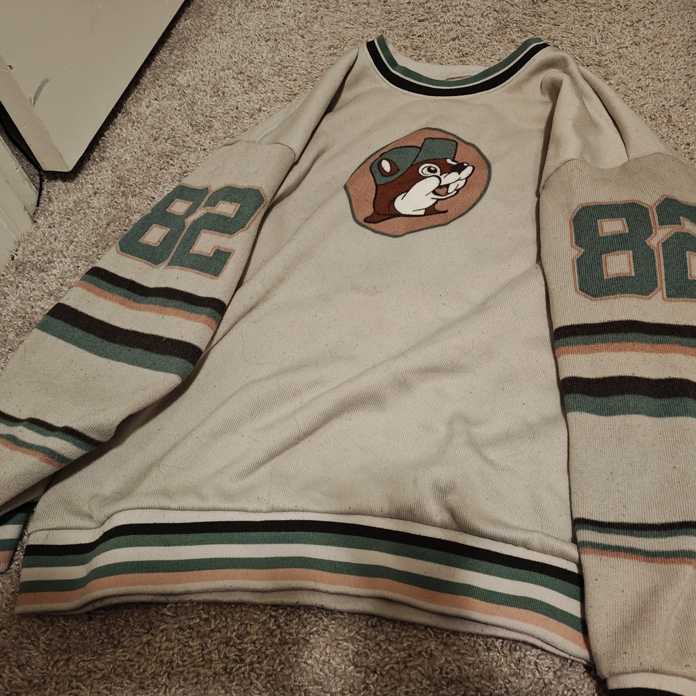Men's Beige Crewneck Sweater with Bear Emblem